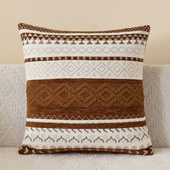 Boho Geometric Chenille Pillow Covers - Rust Brown 1