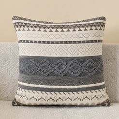Boho Geometric Chenille Pillow Covers - Charcoal Grey 1