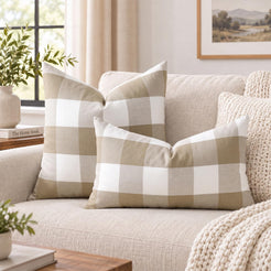 Yarn-Dyed Gingham Pillow Covers - Khaki Checkered