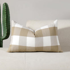 Yarn-Dyed Gingham Pillow Covers - Khaki Checkered