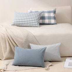 Yarn-Dyed Gingham Pillow Covers - Dusty Blue Checkered
