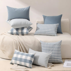 Yarn-Dyed Gingham Pillow Covers - Dusty Blue Checkered