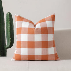 Yarn-Dyed Gingham Pillow Covers - Rust Orange Checkered