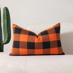 Yarn-Dyed Gingham Pillow Covers - Orange Black Checkered