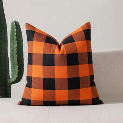 Yarn-Dyed Gingham Pillow Covers - Orange Black Checkered