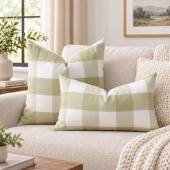 Yarn-Dyed Gingham Pillow Covers - Olive Green Checkered