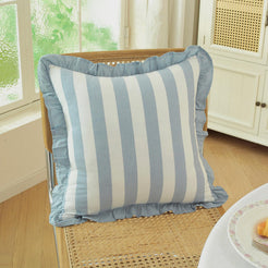 Ruffled Cotton Pillow Covers - Dusty Blue Stripe