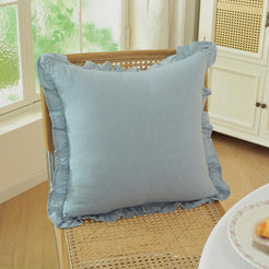 Ruffled Cotton Pillow Covers - Dusty Blue