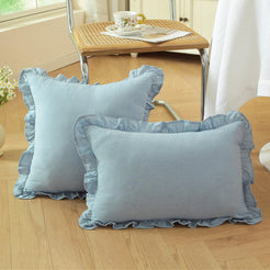 Ruffled Cotton Pillow Covers - Dusty Blue