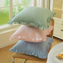 Ruffled Cotton Pillow Covers - Dusty Blue