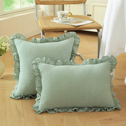 Ruffled Cotton Pillow Covers - Sage Green