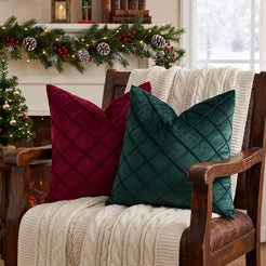 Diamond Pintuck Velvet Pillow Covers - Emerald Green