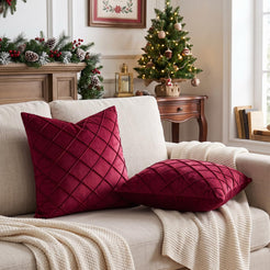 Diamond Pintuck Velvet Pillow Covers - Burgundy Red