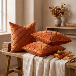 Diamond Pintuck Velvet Pillow Covers - Rust Orange