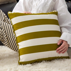 Striped and Checkered Velvet Pillow Covers - Olive Green Stripe