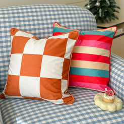 Striped and Checkered Velvet Pillow Covers - Rainbow Stripe