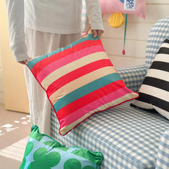 Striped and Checkered Velvet Pillow Covers - Rainbow Stripe