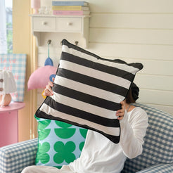 Striped and Checkered Velvet Pillow Covers - Black White Stripe