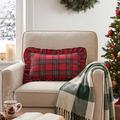 Ruffled Christmas Plaid Pillow Covers - Red Green Plaid