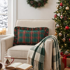 Ruffled Christmas Plaid Pillow Covers - Dark Green Plaid