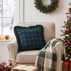 Ruffled Christmas Plaid Pillow Covers - Navy Green Plaid