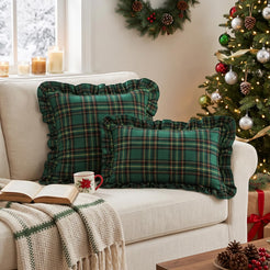 Ruffled Christmas Plaid Pillow Covers - Pine Green Plaid
