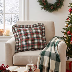 Ruffled Christmas Plaid Pillow Covers - White Red Plaid