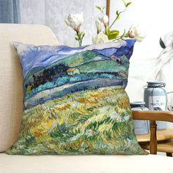 Blue and yellow field landscape art short-pile plush pillow cover