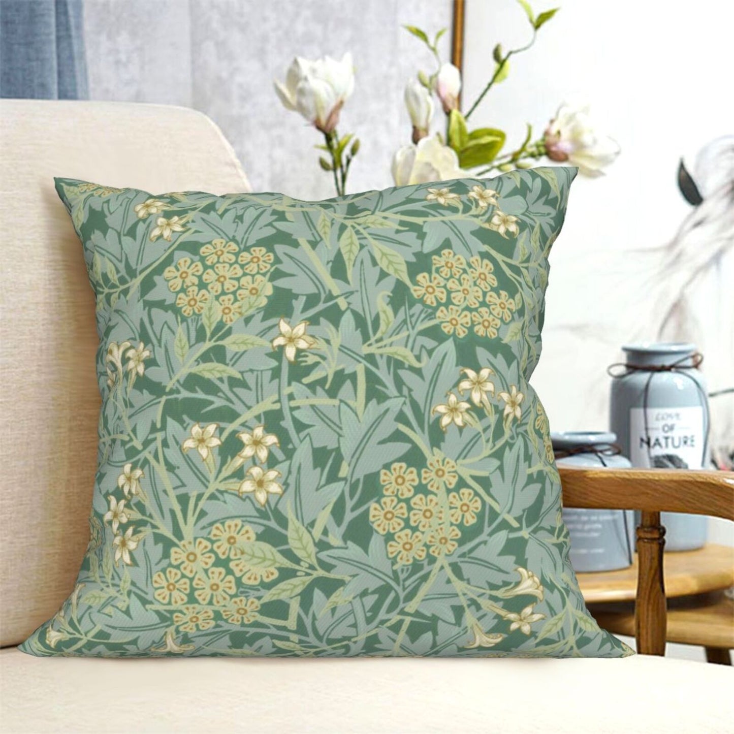 HOSTECCO William Morris Throw Pillow Covers 18x18 Inch Floral Pillow Cases for Sofa Couch Office