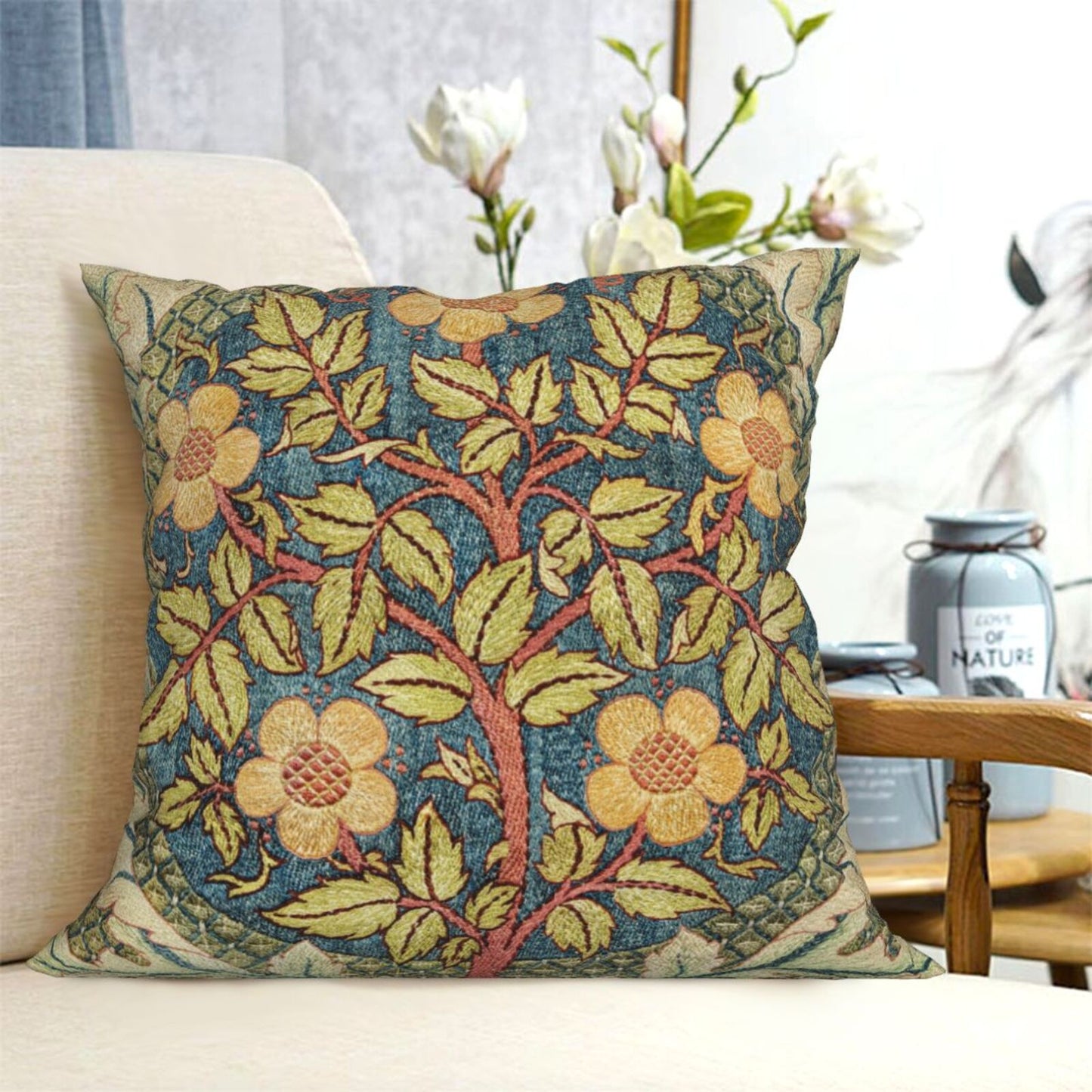 HOSTECCO William Morris Throw Pillow Covers 18x18 Inch Floral Pillow Cases for Sofa Couch Office