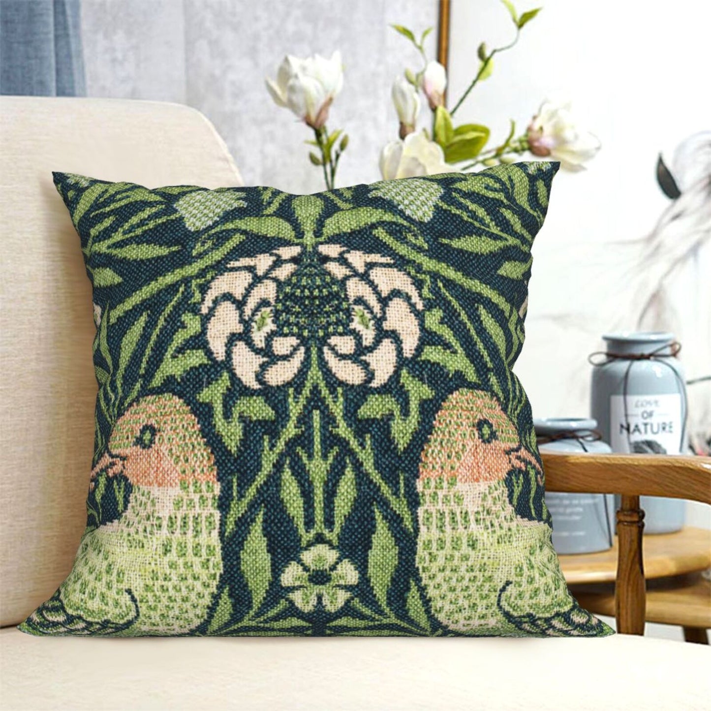 HOSTECCO William Morris Throw Pillow Covers 18x18 Inch Floral Pillow Cases for Sofa Couch Office