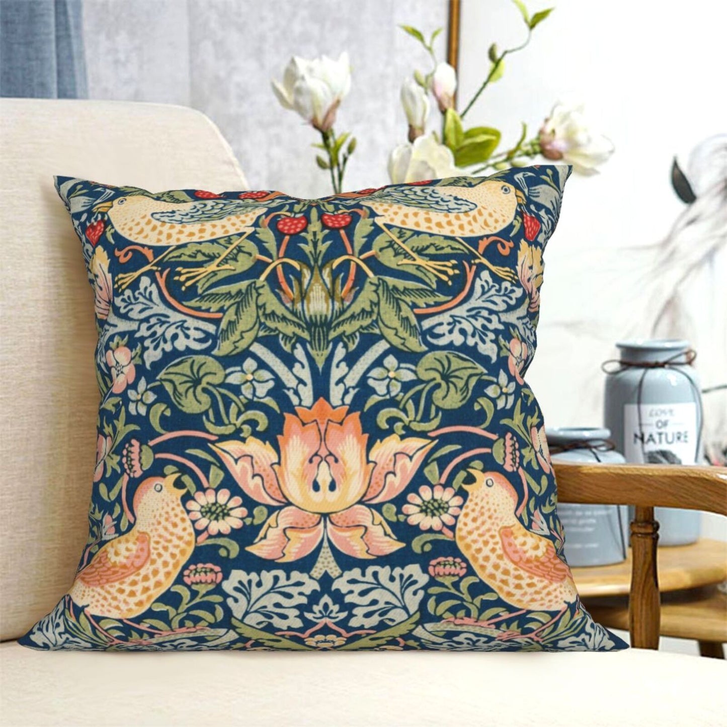 HOSTECCO William Morris Throw Pillow Covers 18x18 Inch Floral Pillow Cases for Sofa Couch Office