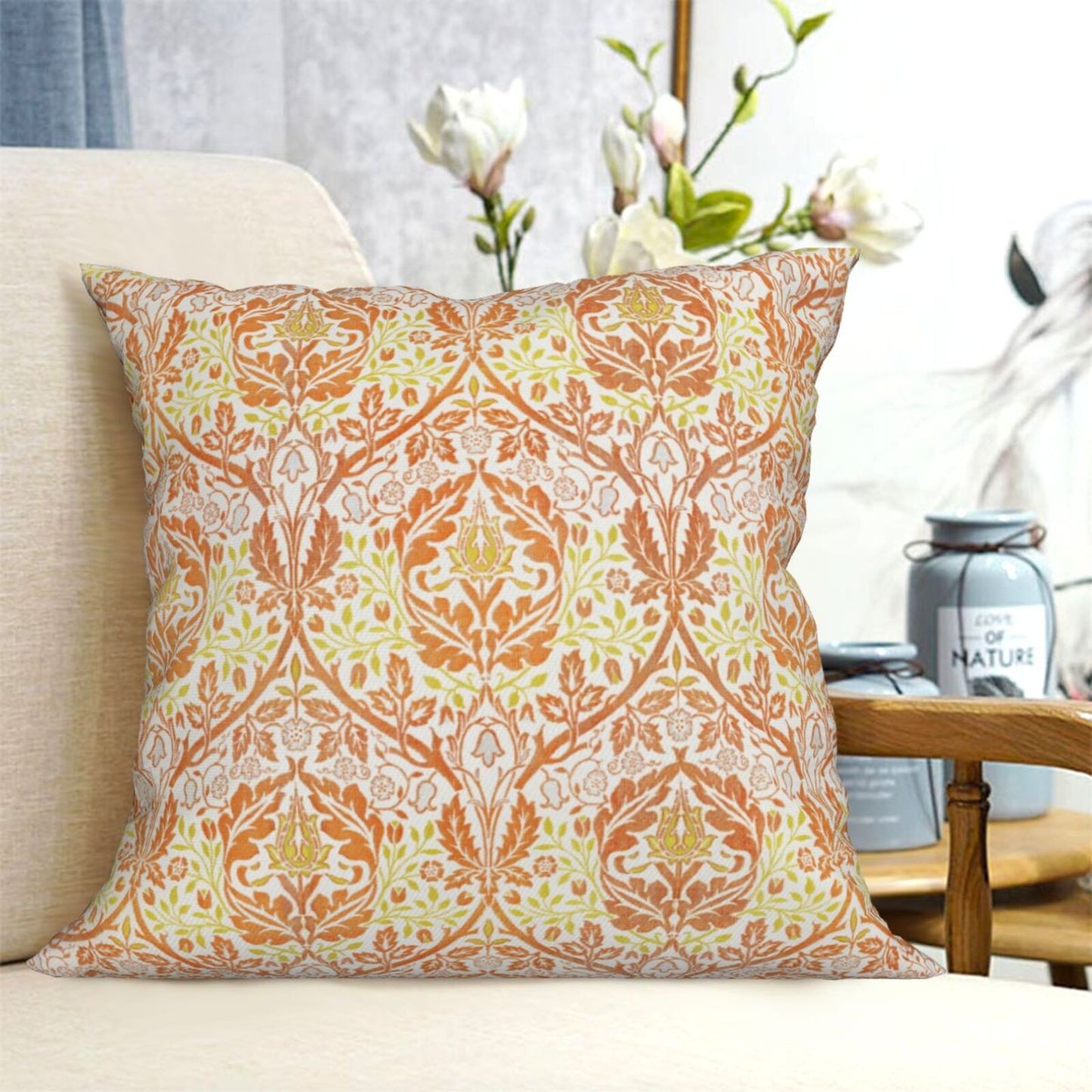 HOSTECCO William Morris Throw Pillow Covers 18x18 Inch Floral Pillow Cases for Sofa Couch Office