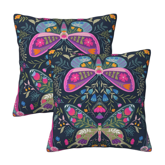 Butterflies Throw Pillow Covers 18x18 inch Set of 2 Folk Nature Velvet Cushion Covers for Sofa Couch Bed