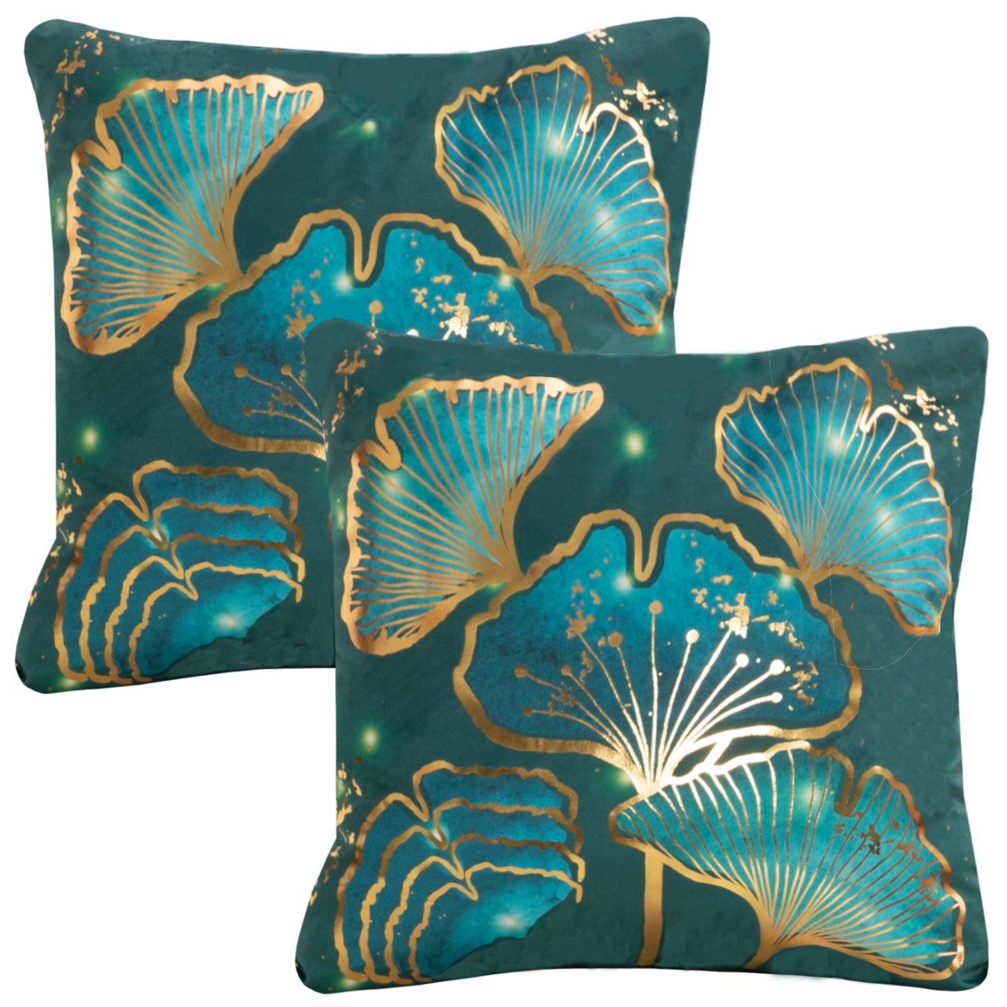 GSXLST2, Teal Gold Throw Pillow Covers 18x18 inch Gold Stamping Leaves Pillow Cases for Sofa Living Room