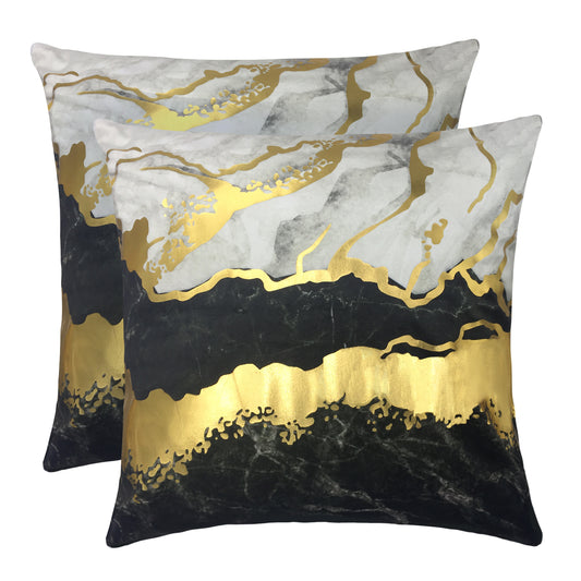 GSXASBK, HOSTECCO Black Grey Gold Throw Pillow Covers 18x18 inch Gold Foil Stamping Pillow Cases for Sofa Living Room