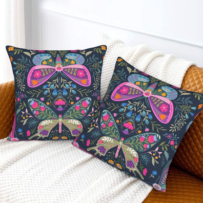 Butterflies Throw Pillow Covers 18x18 inch Set of 2 Folk Nature Velvet Cushion Covers for Sofa Couch Bed