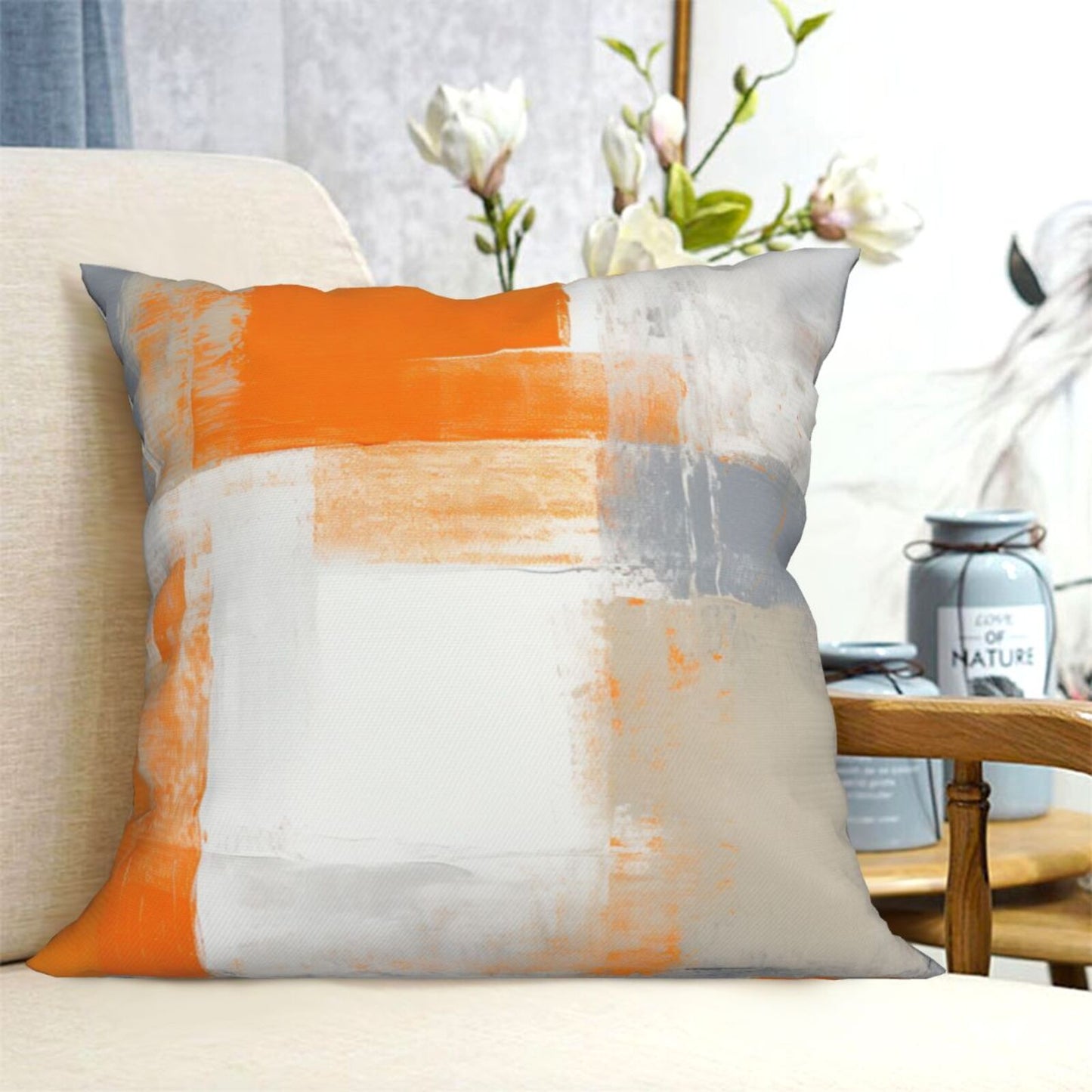 HOSTECCO Orange Grey Throw Pillow Covers 18x18 inch Set of 4 Modern Abstract Pillow Casesfor Sofa Couch