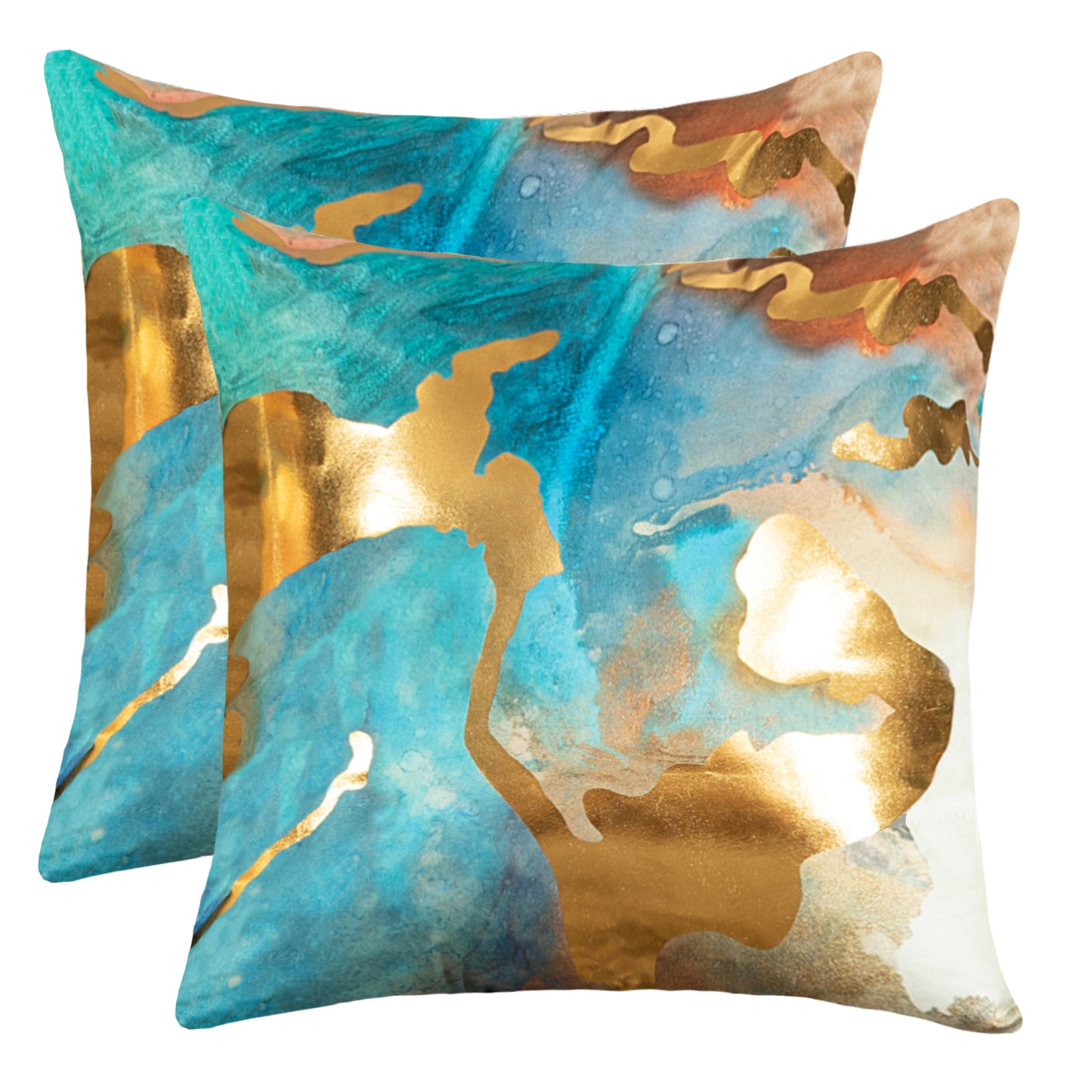 GSXAST2, HOSTECCO Teal and Gold Throw Pillow Covers 18x18 inch Blue Abstract Pillow Cases for Sofa Couch