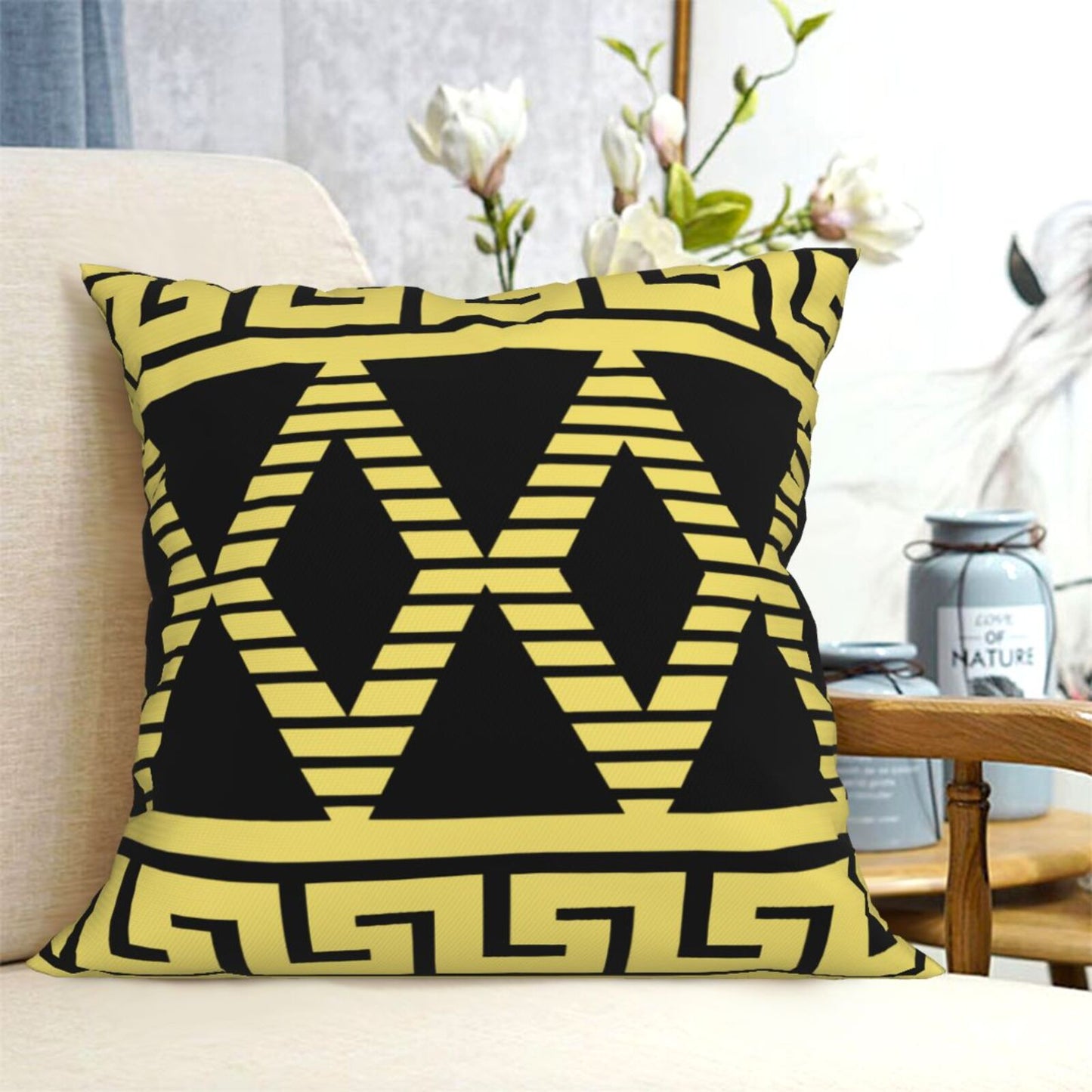 HOSTECCO Geometric Throw Pillow Covers 18x18 inch Greek Key Ethnic Pillow Cases for Sofa Couch