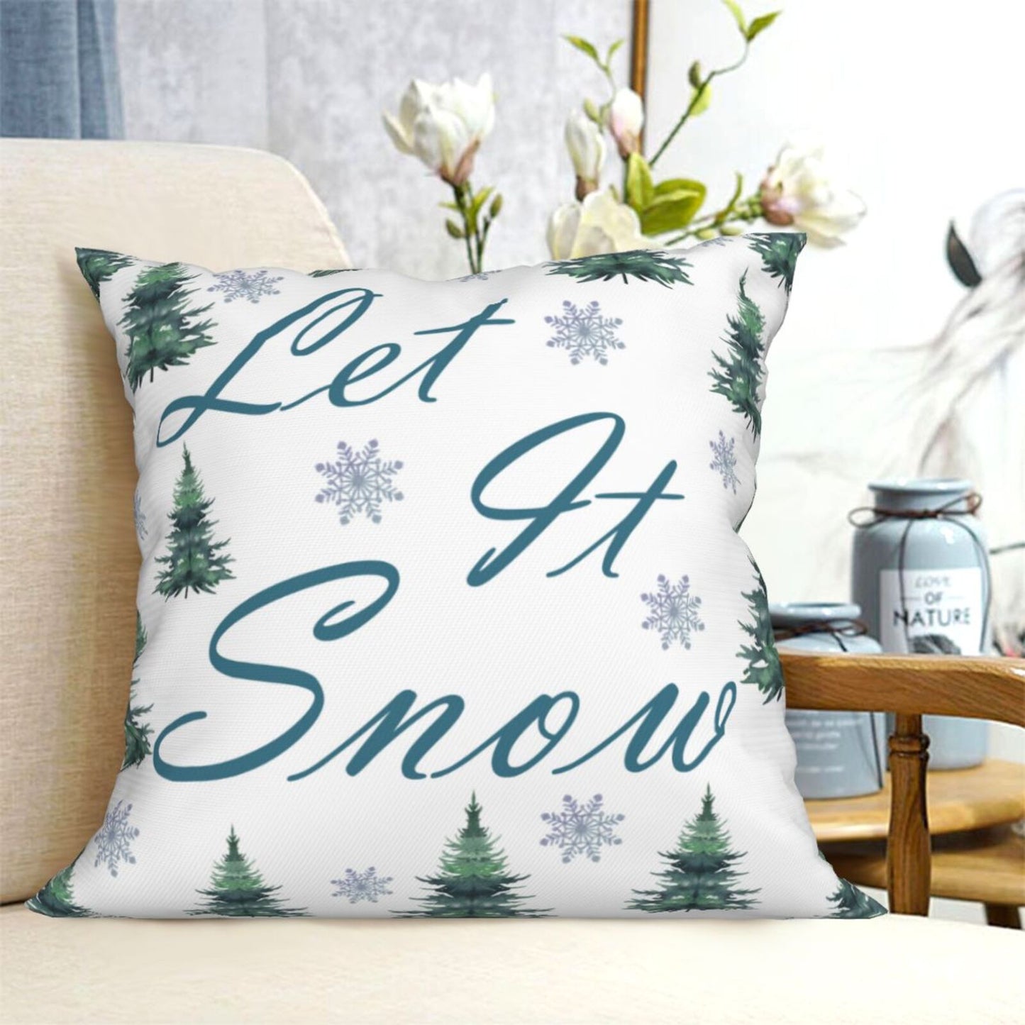 DHSCP-S2, HOSTECCO Winter Throw Pillow Covers 18x18 inch Set of 4 Snowflake Tree Pillow Cases for Sofa Living Room