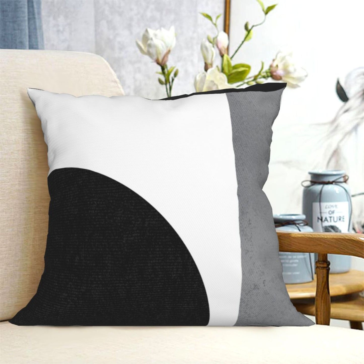 DHSGP-S1, Geometric Throw Pillow Covers 18x18 inch Black White and Grey Pillow Cases for Sofa Couch