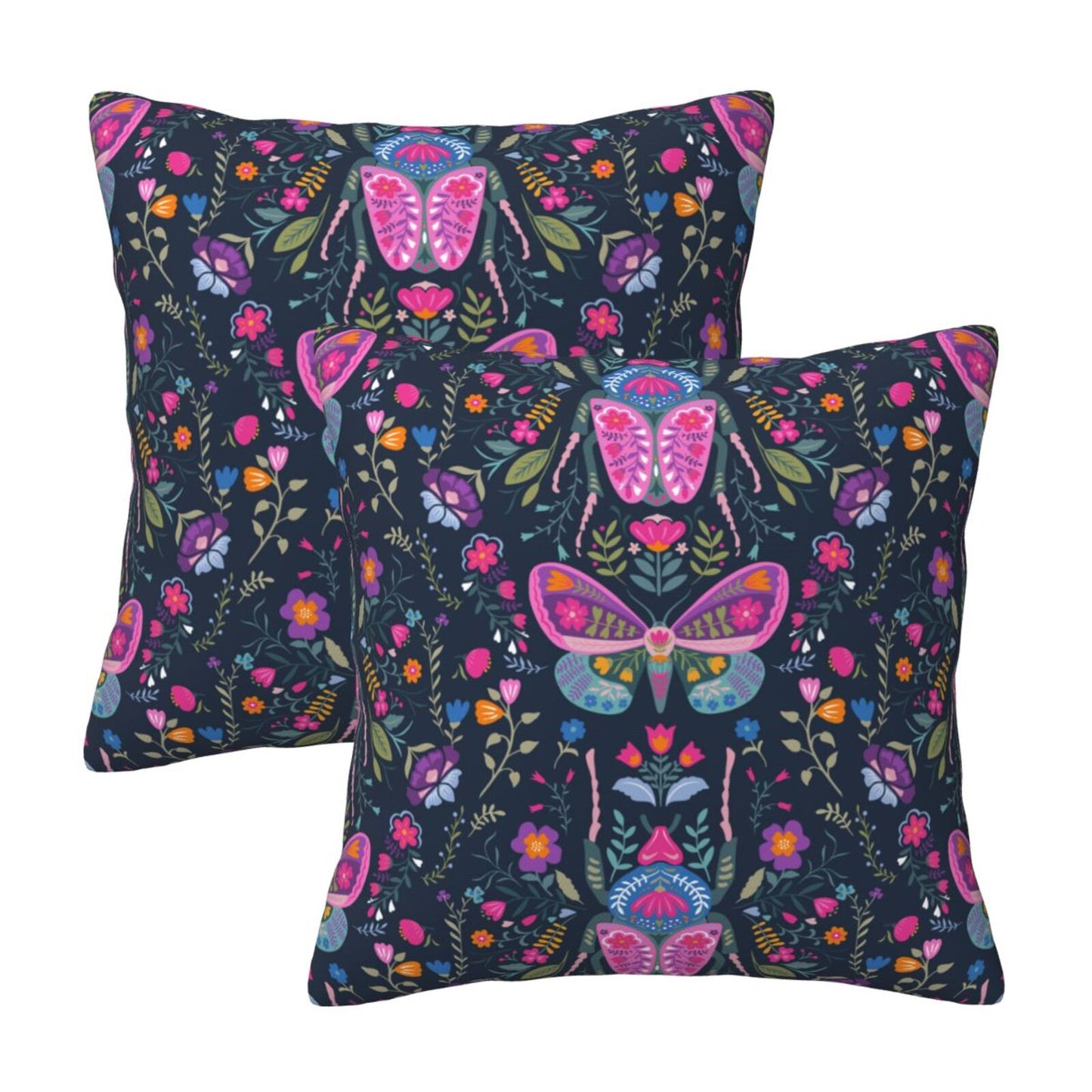 Butterflies Throw Pillow Covers 18x18 inch Set of 2 Folk Nature Velvet Cushion Covers for Sofa Couch Bed
