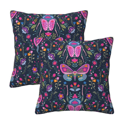 Butterflies Throw Pillow Covers 18x18 inch Set of 2 Folk Nature Velvet Cushion Covers for Sofa Couch Bed