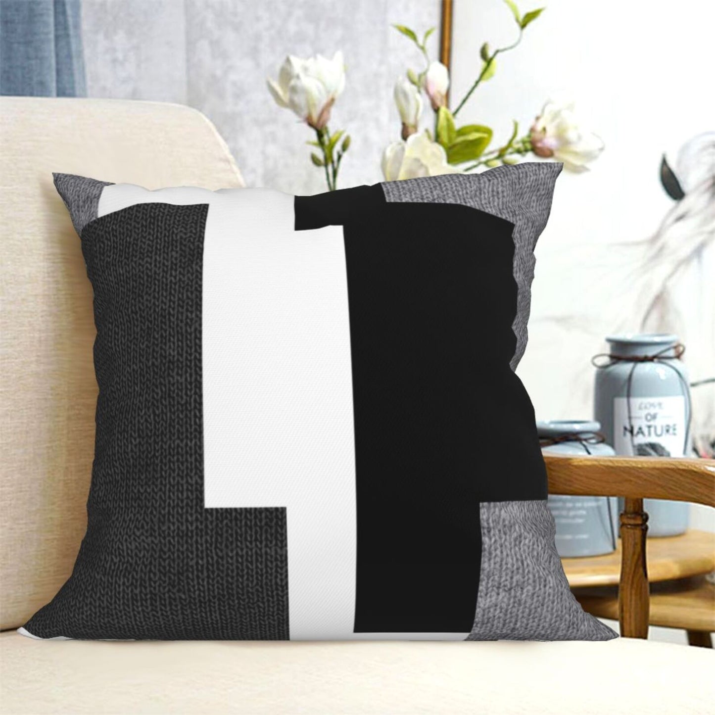 DHSGP-S1, Geometric Throw Pillow Covers 18x18 inch Black White and Grey Pillow Cases for Sofa Couch