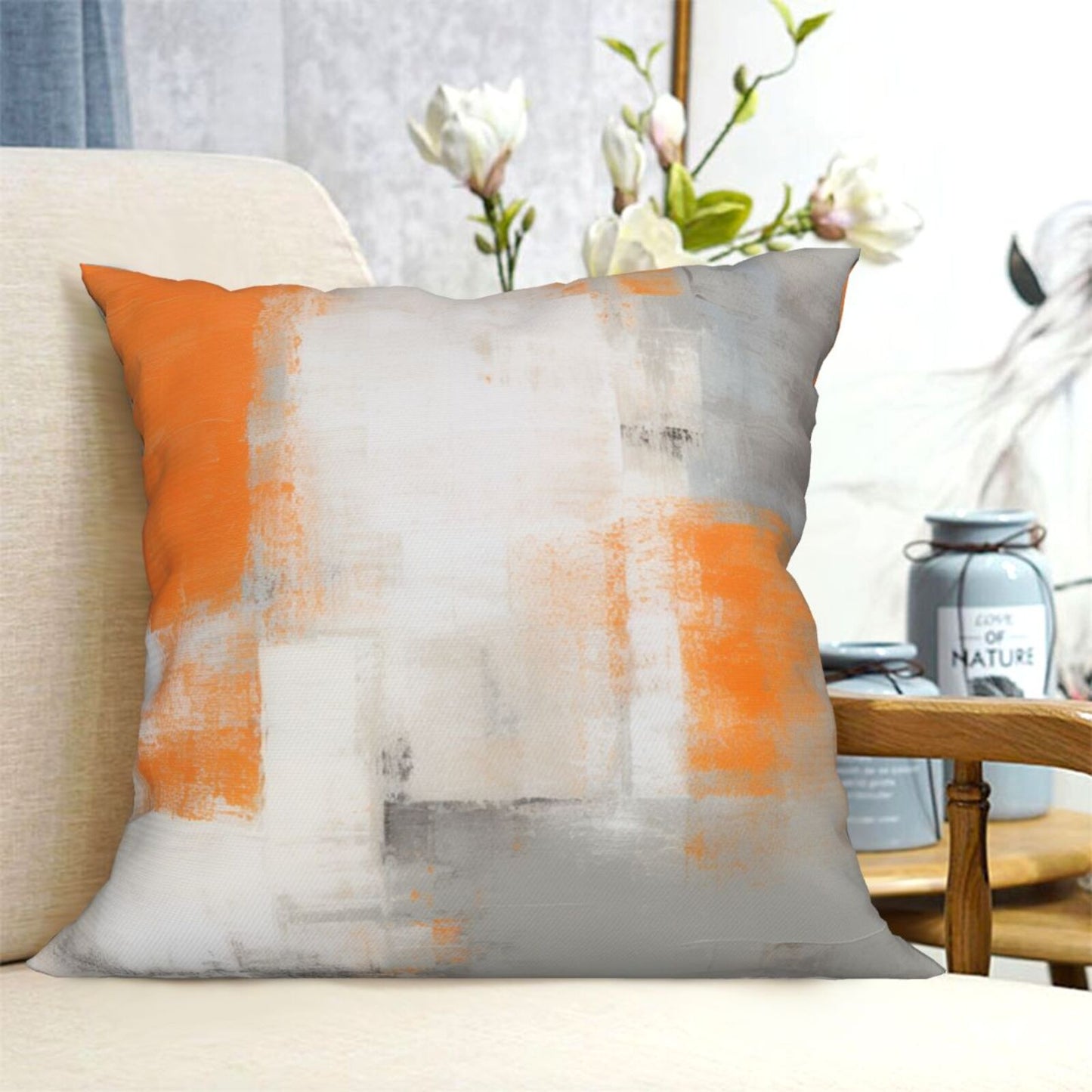 HOSTECCO Orange Grey Throw Pillow Covers 18x18 inch Set of 4 Modern Abstract Pillow Casesfor Sofa Couch