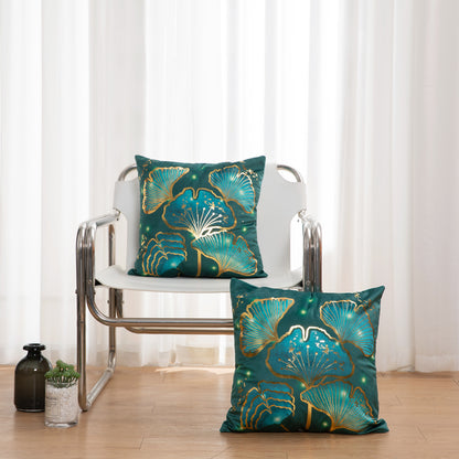 GSXLST2, Teal Gold Throw Pillow Covers 18x18 inch Gold Stamping Leaves Pillow Cases for Sofa Living Room