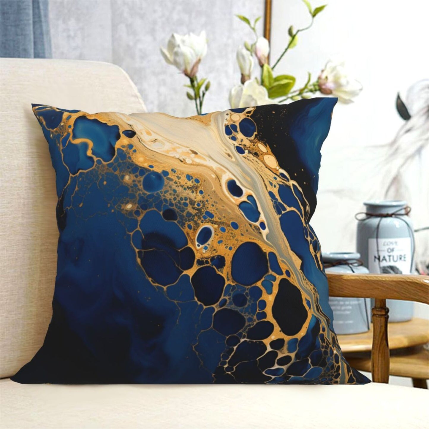 DHSAP-S7, HOSTECCO Navy Blue Gold Throw Pillow Covers 18x18 inch Set of 4 Marble Abstract Pillow Cases for Sofa Couch Living Room