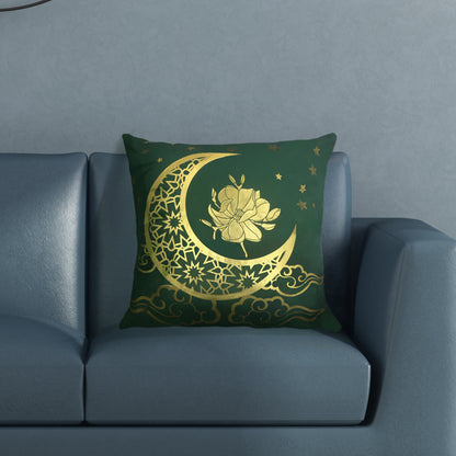 GSXRSG2, HOSTECCO Emerald Green Gold Throw Pillow Covers 18x18 inch Set of 2 Geometric Velvet Pillow Cases Moon Star Decorative Cushion Cases for Sofa Living Room