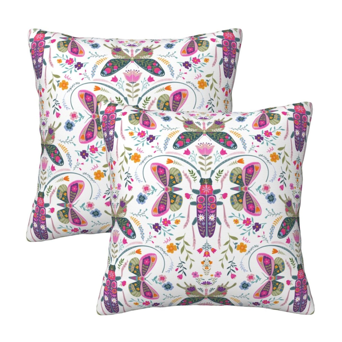 Butterflies Throw Pillow Covers 18x18 inch Set of 2 Folk Nature Velvet Cushion Covers for Sofa Couch Bed